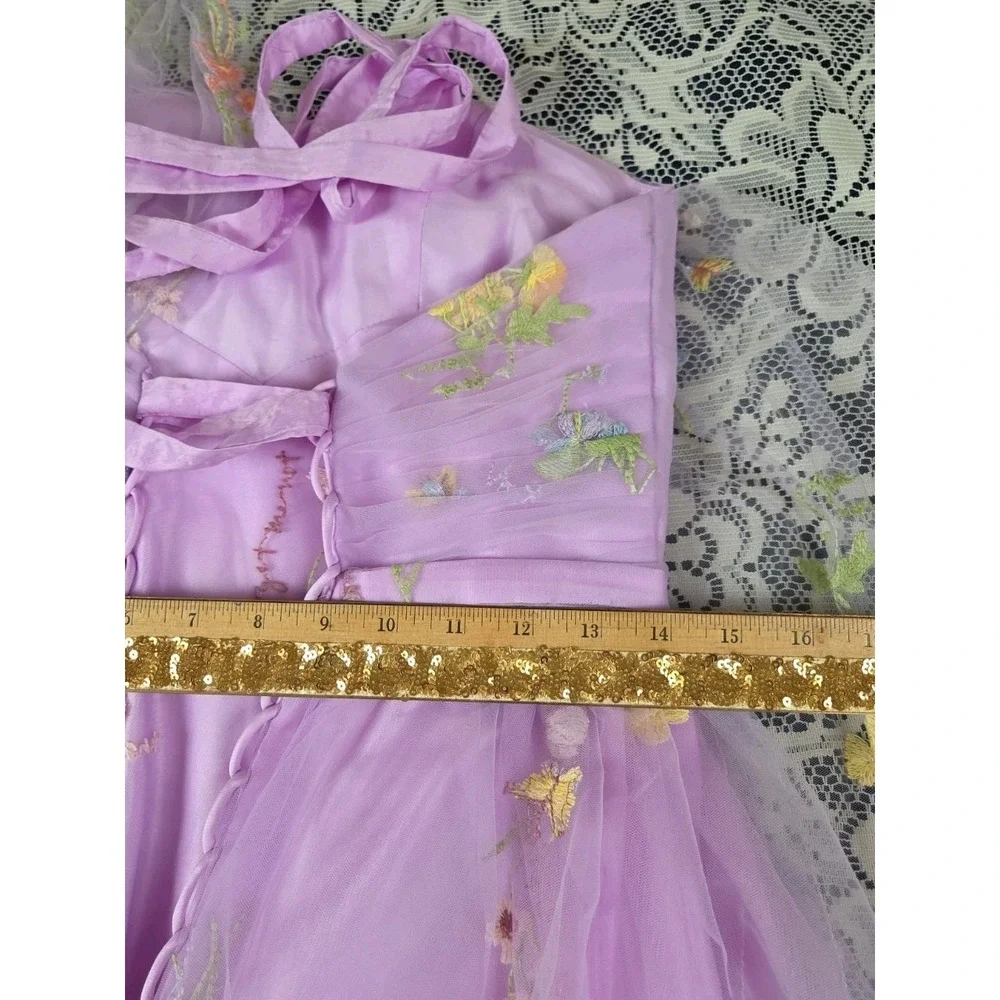 Girls Purple Fairy Dress 14 Maxi Floral Corset One Shoulder Special Event NWT